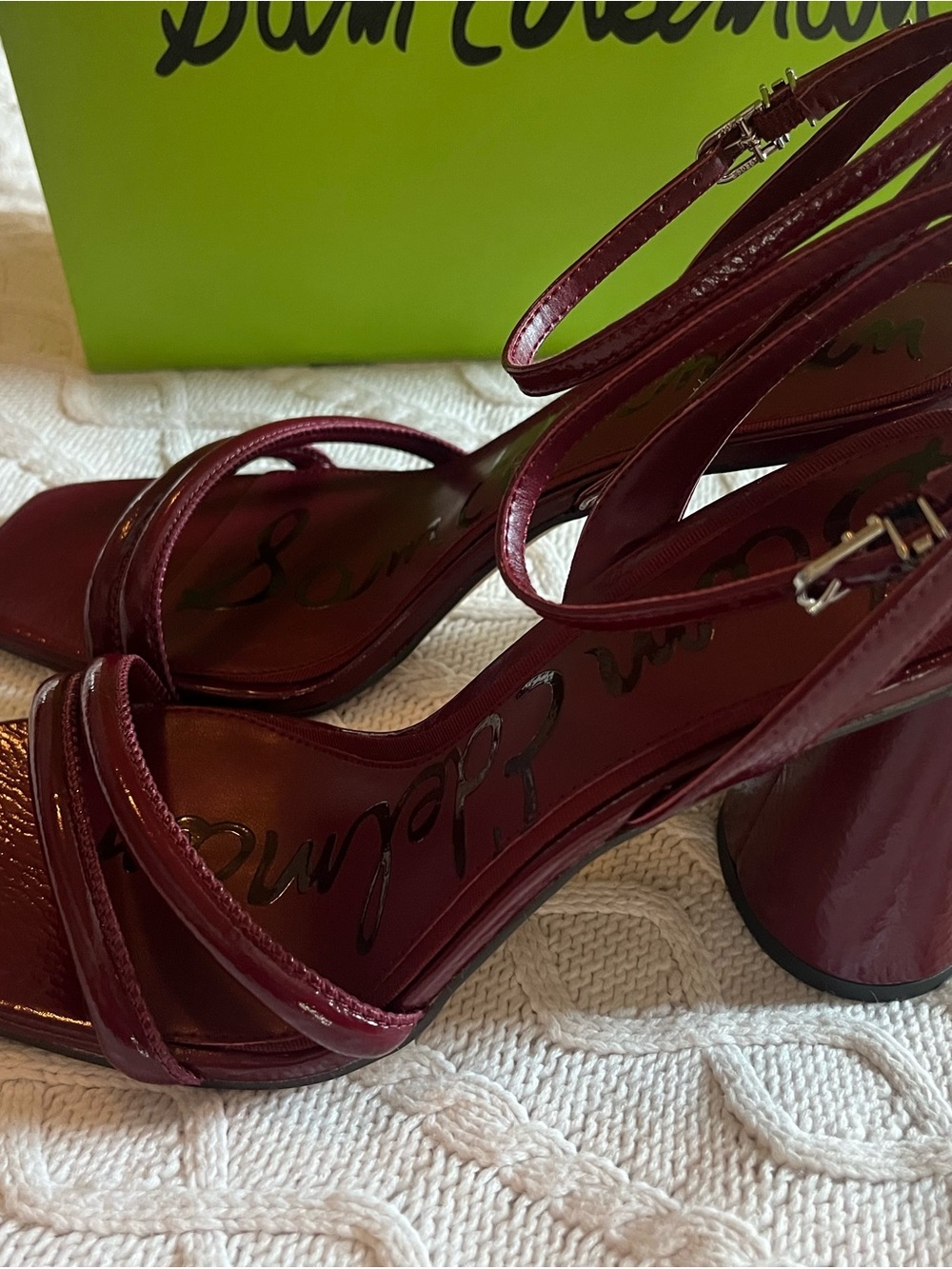 Sam Edelman Red Merlot Patent Leather Ankle-Strap Block Heel Sandals Size 9.5 - Picture 10 of 16